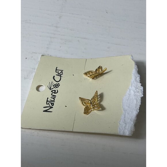 Nature Cast Butterfly Stud Earrings Gold-Tone Metal Jewelry - Picture 2 of 3